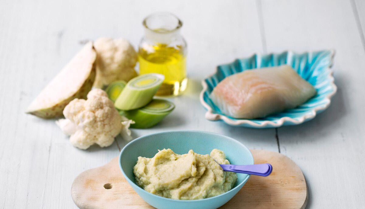 Barnas kveite med blomkålpuré