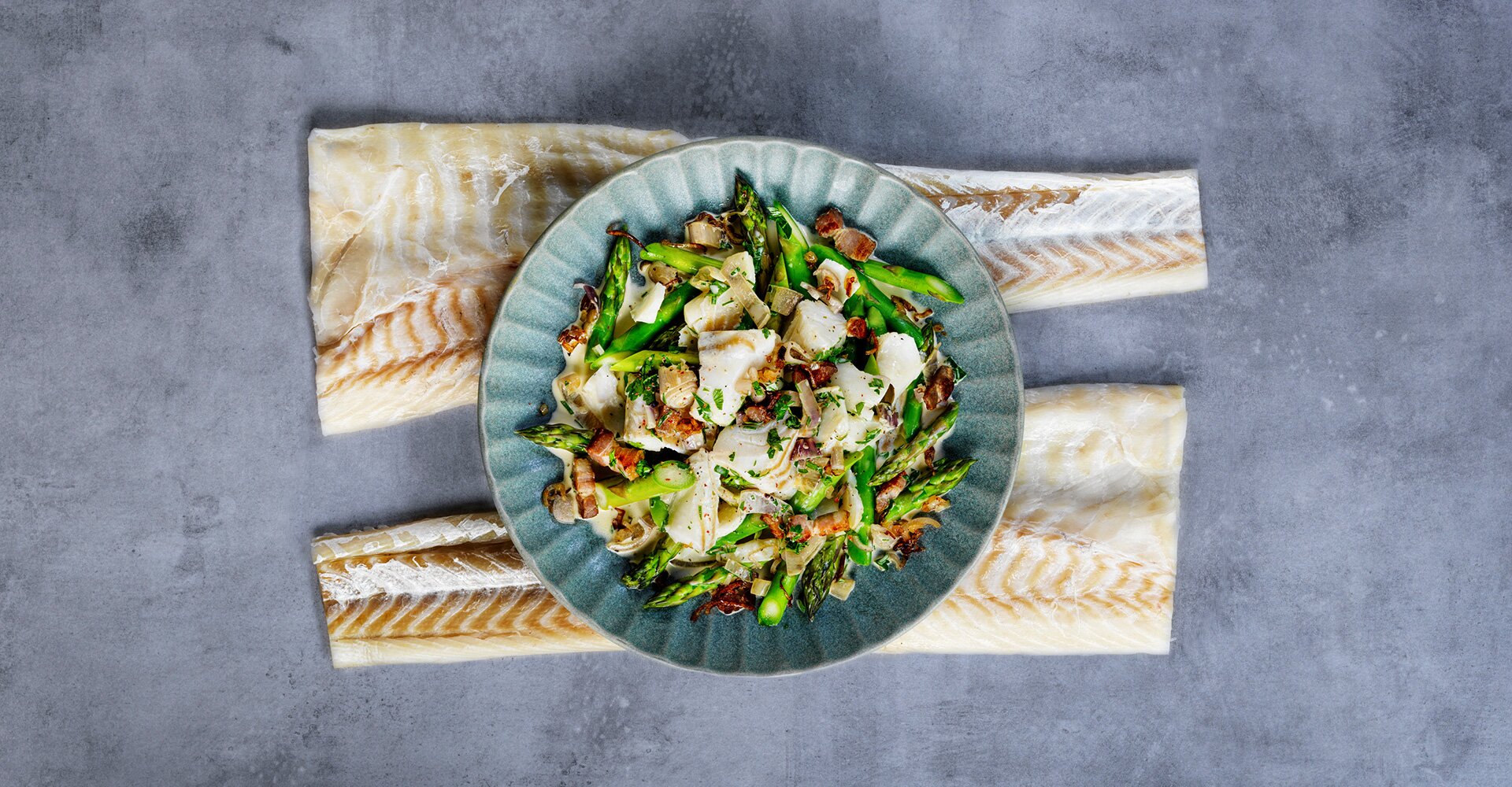 Tørrfisk med asparges og pancetta