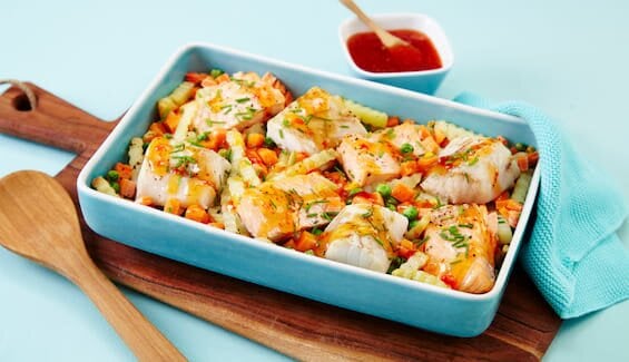 Ovnsbakt laks og torsk