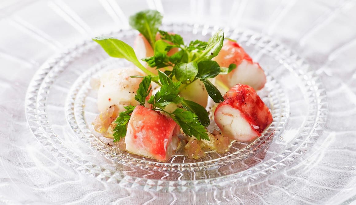 Kongekrabbe med blomkålkrem og sitrondressing