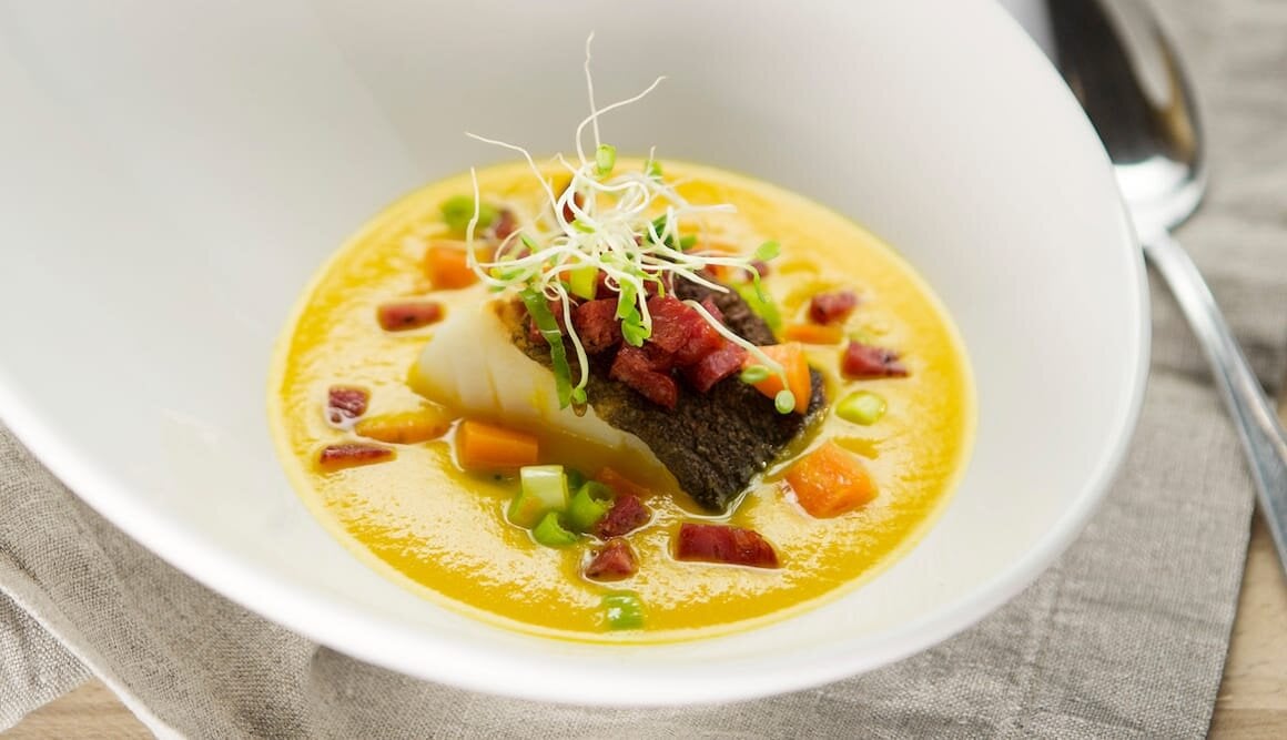 Gulrotsuppe med torsk, chili og ingefær