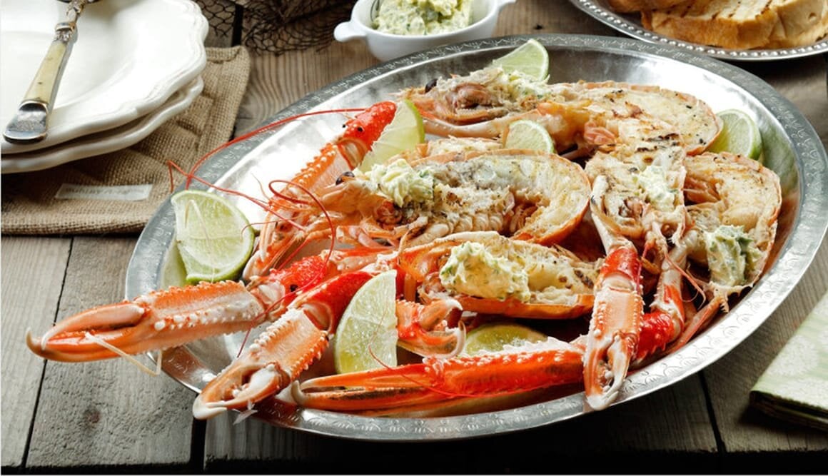 Grillet sjøkreps med ingefærsmør