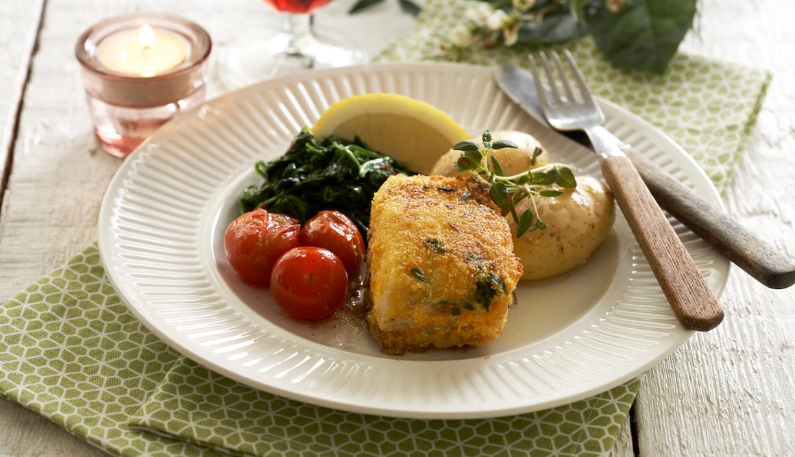 Polentapanert klippfisk