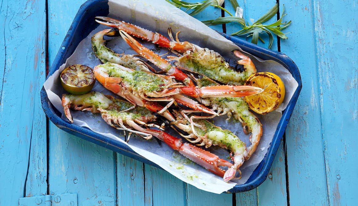 Grillet sjøkreps med estragon- og hvitløkssmør