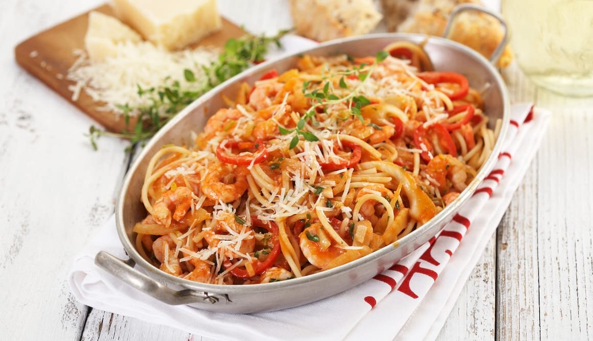 Spaghetti med reker og fennikel