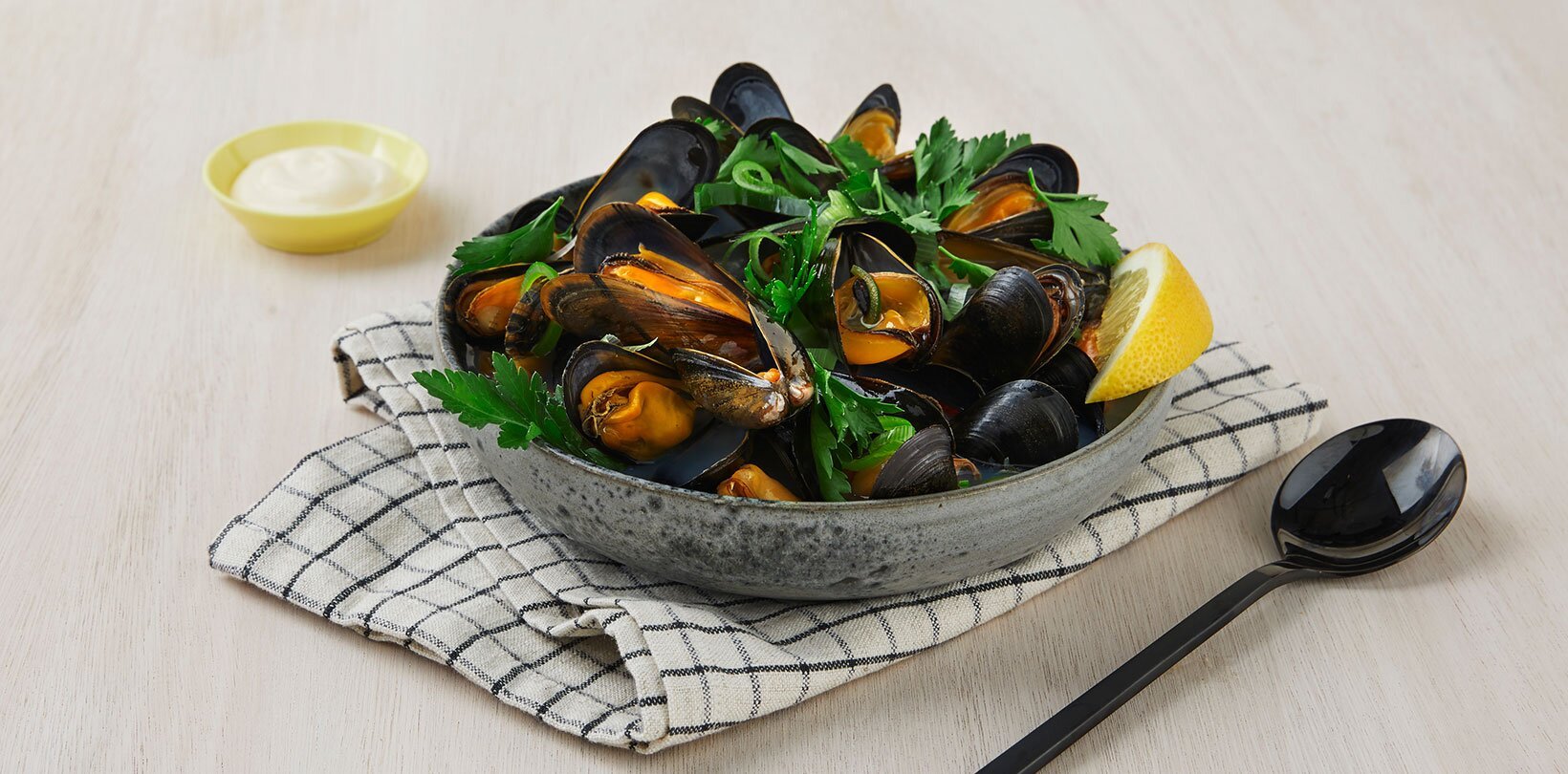 Blåskjell med hvitvin