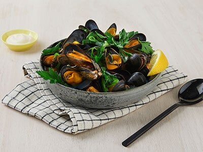 Blåskjell med hvitvin