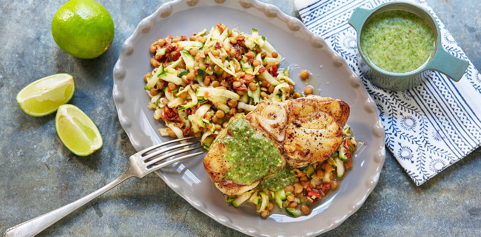 Breiflabb med linser og persillepesto