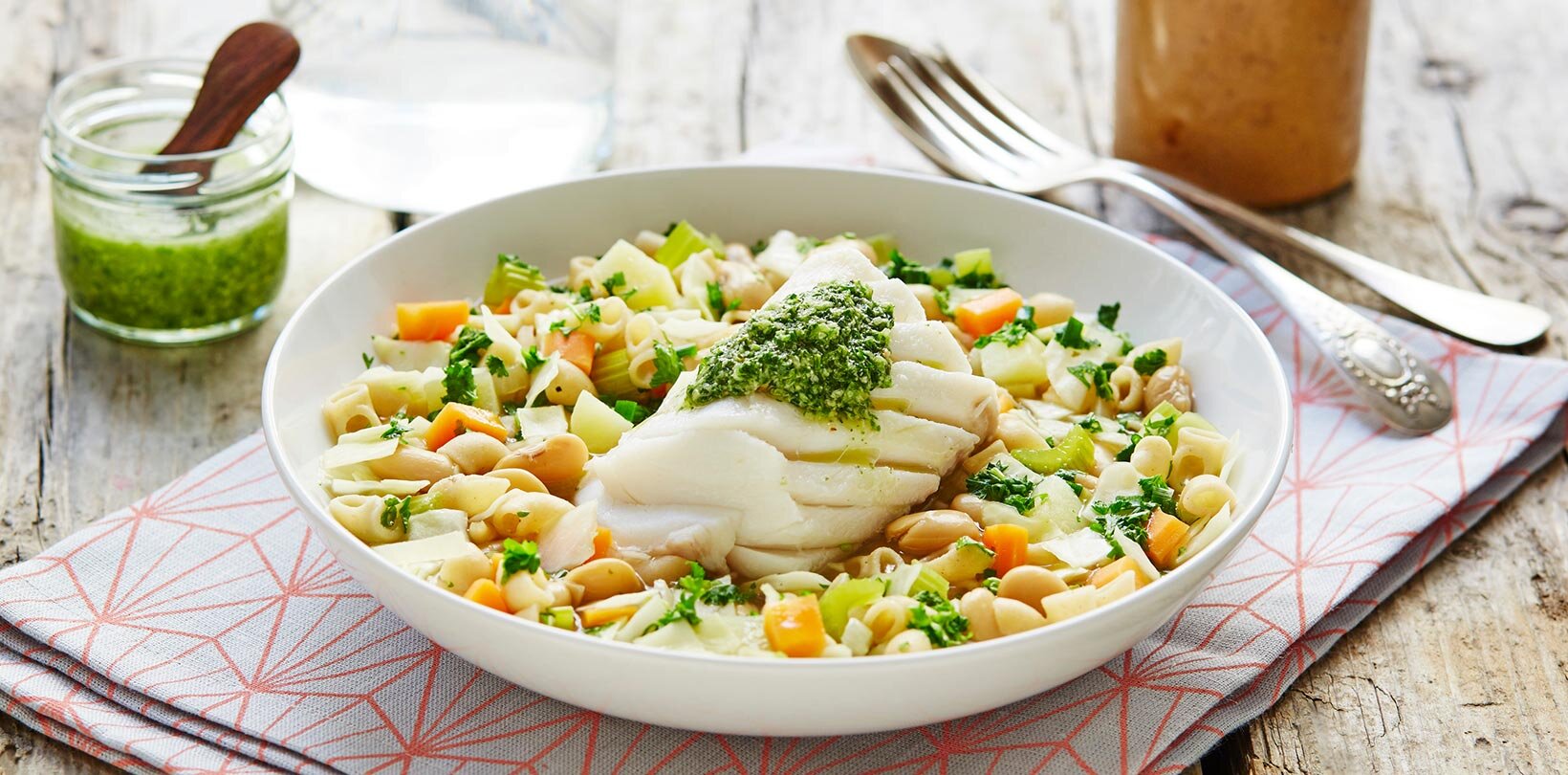 Brosme i minestronesuppe