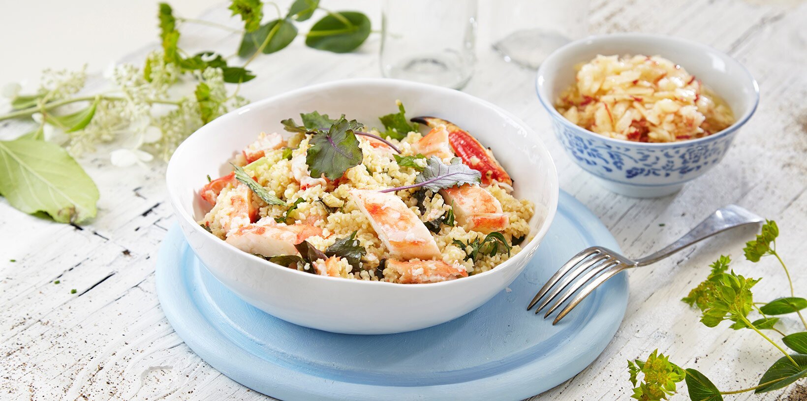 Kongekrabbe i bulgursalat med dressing