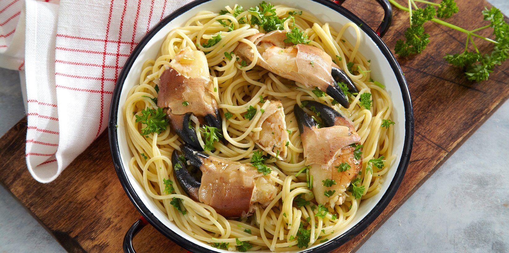 Krabbeklør med spaghetti