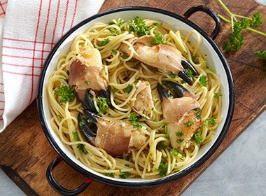 Krabbeklør med spaghetti