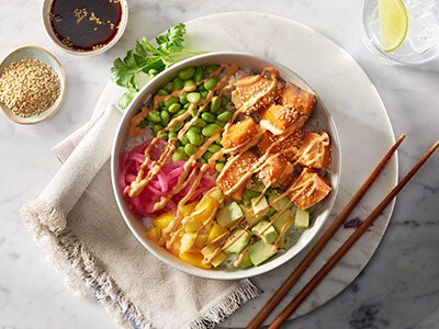 Pokebowl med laks i airfryer