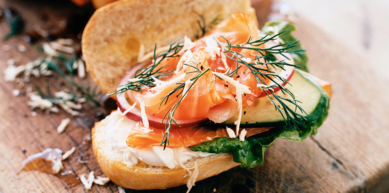 Baguette med røkt laks