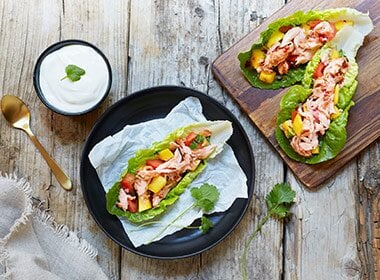 Pulled salmon taco i hjertesalat