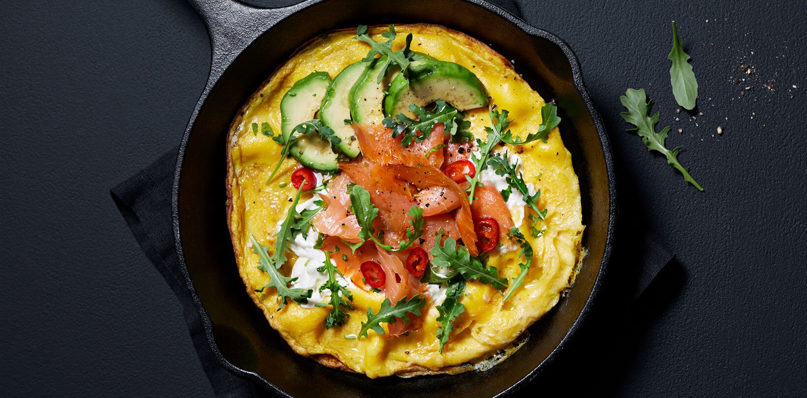Omelett med røkt laks og kremost