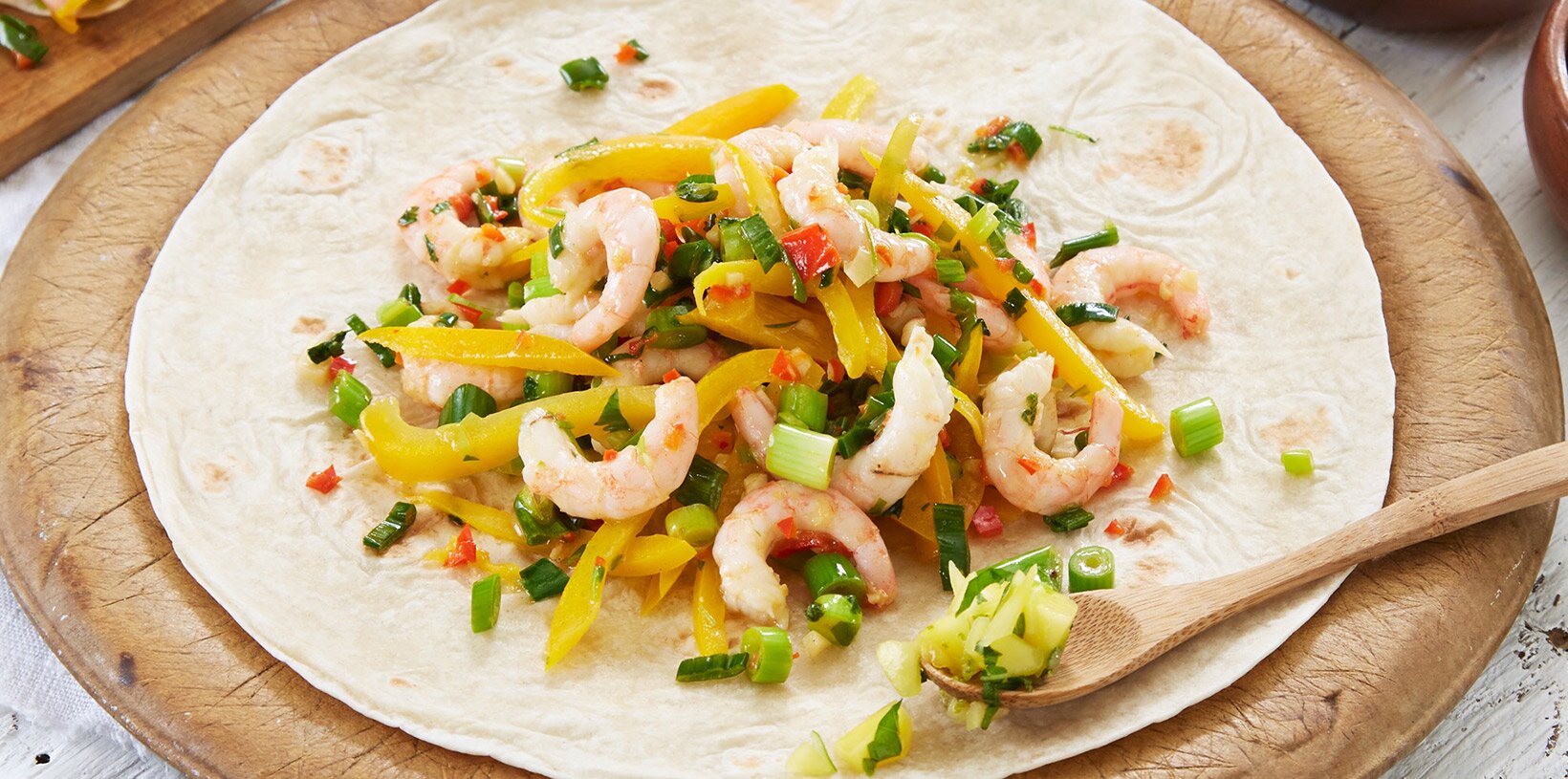 Fajitas med reker og mangosalsa