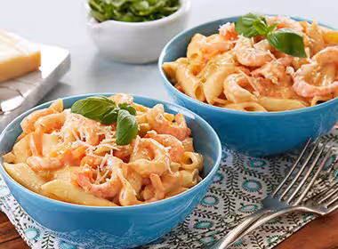 Pasta med reker og crème fraîche