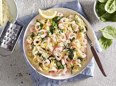 Pasta med reker og ostesaus