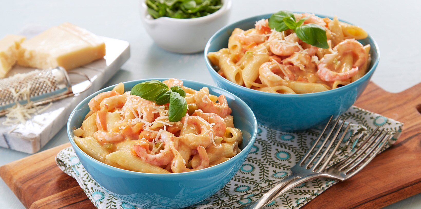 Pasta med reker og crème fraîche