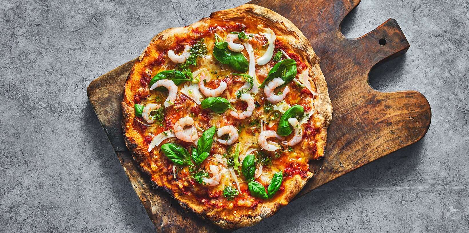Pizza med reker