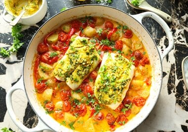 Sei i gryte med grønnsaker