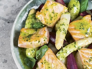 Laks og pesto med asparges
