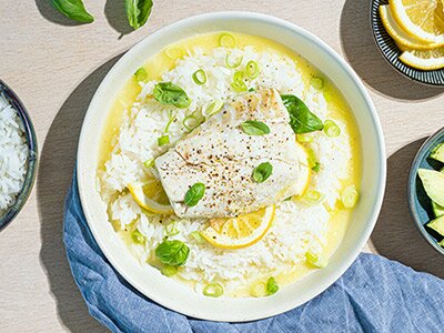 Ovnsbakt sei i sitron- og eplesaus