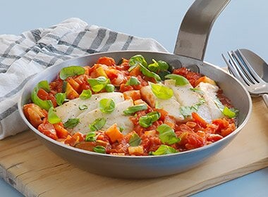 Tomatisert seigryte med grønnsaker