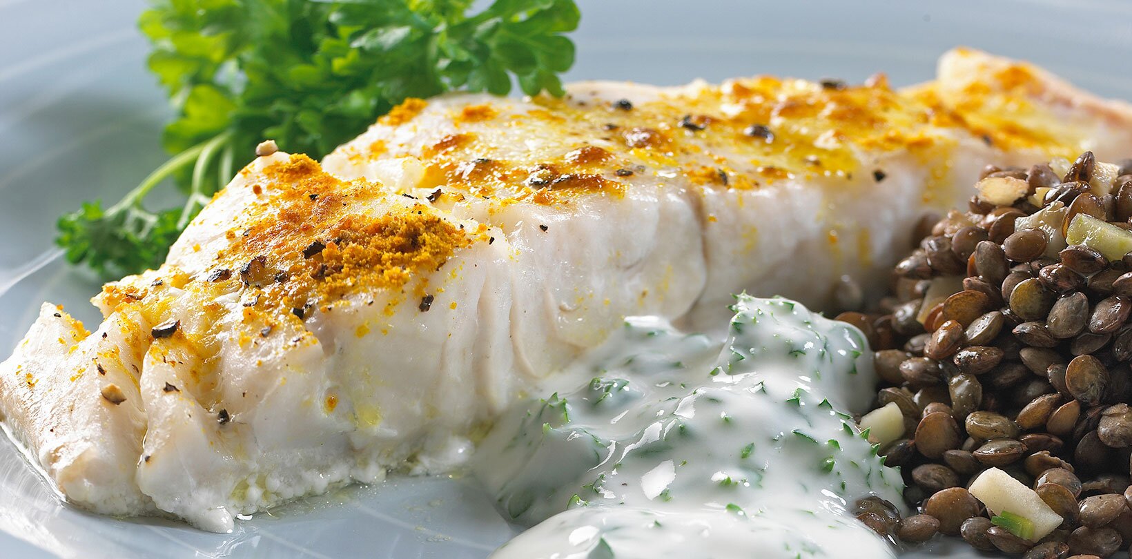 Ovnsbakt sei med grønne linser