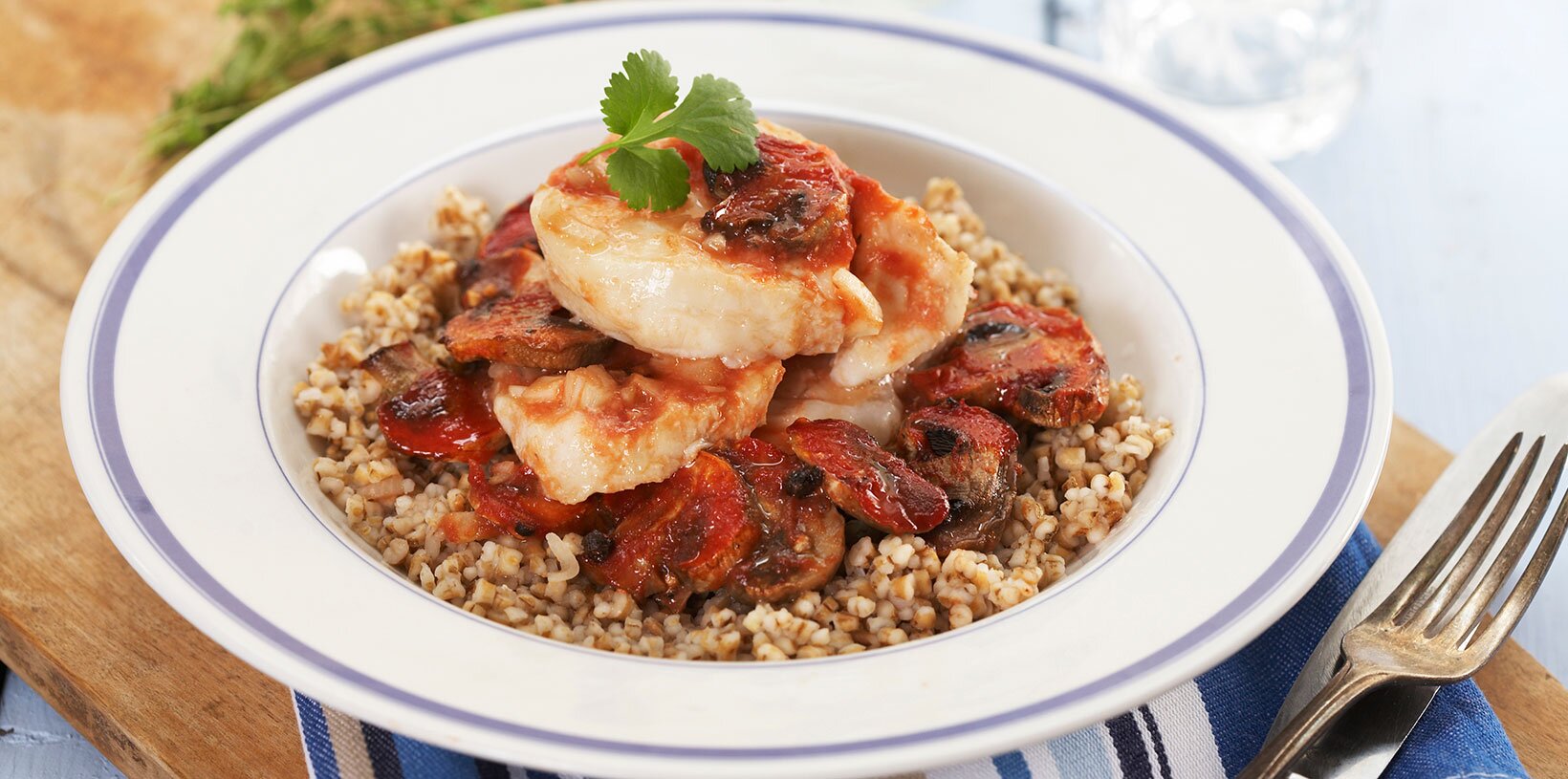 Sei med sopp og løk