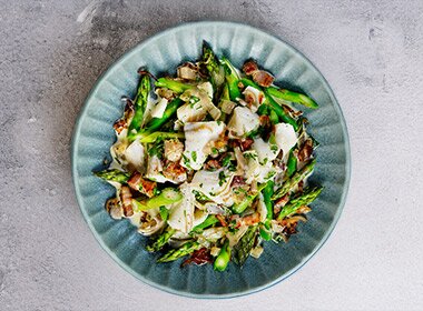 Tørrfisk med asparges og pancetta