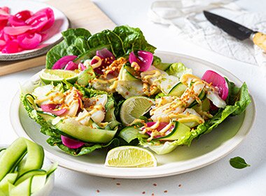 Tørrfisktaco i hjertesalat