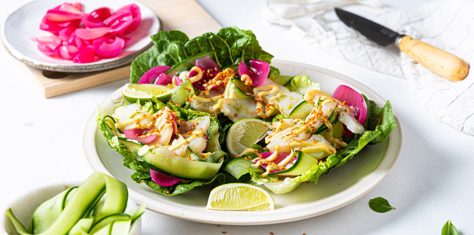 Tørrfisktaco i hjertesalat