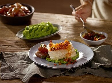 Lutefisk med chorizosmør og aprikos