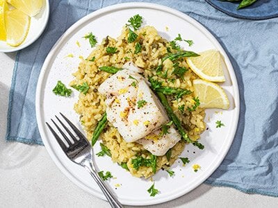 Skrei med aspargesrisotto