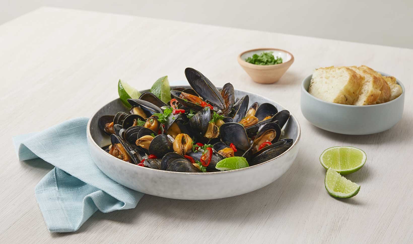 Blåskjell med hvitløk og chili