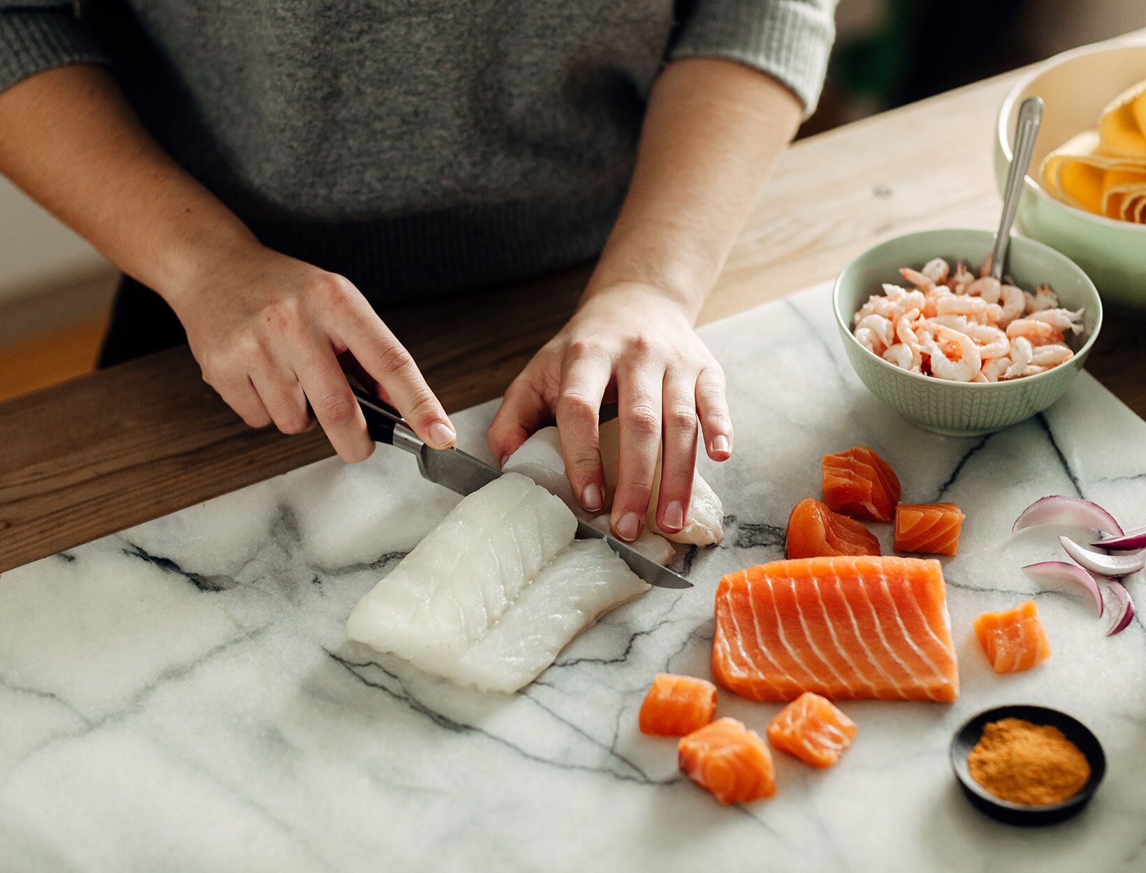 Sunt å spise sjømat. Foto: